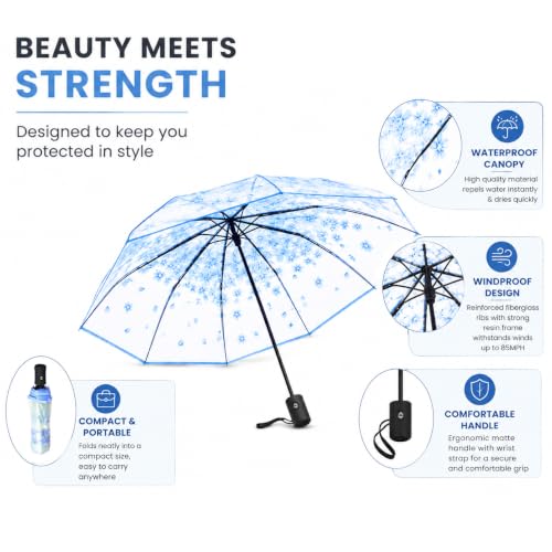 Image of Contacts Transparent Windproof Travel Waterproof Canopy, Strong Fiberglass Frame Portable Umbrella for Rain