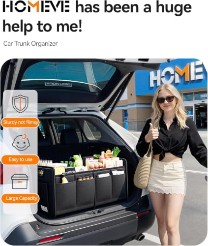 Image of Homeve Car Trunk Organizer for SUV, 18.5Gal Large Capacity No-Sag Heavy Duty, Foldable Waterproof Anti-Slip Storage with 12 Pockets, Fit Sedan, Truck, Universal Car Accessories, Black 2Pack, Large