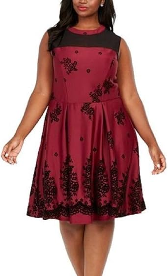 Love Squared Womens Plus Velvet Illusion Scuba Dress Red 1X