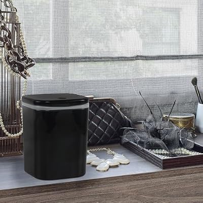 1 Pack 2 Liter/0.5 Gallon Mini Table Top Trash Can, Tiny Garbage Can with Lid, Black