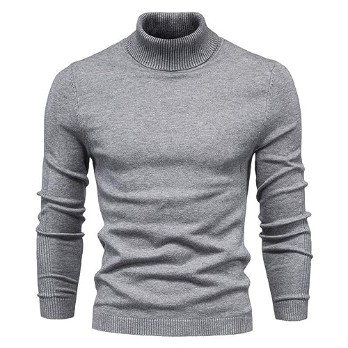 Mens Casual Turtleneck Pullover Mock Sweaters Knitted Sweater Lightweight Solid Color Soft Slim Fit Warm Basic Tops