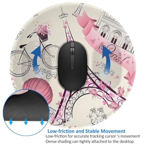 PHAYAH Tapis de souris rond motif Tour Eiffel et vélo Base en caoutchouc antidérapant Diamètre 20 cm – vue 3