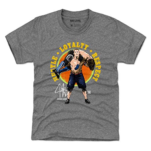 500 LEVEL John Cena WWE Youth Shirt (Kids Shirt, 10-12Y Large, Tri Gray) - John Cena Hustle Loyalty Respect WHT