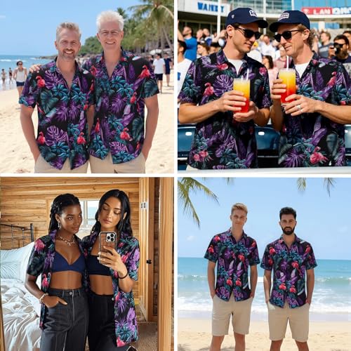 Image of Men's Hawaiian Shirts Short Sleeve Aloha Shirt for Men Casual Button Down Tropical Hawaii Floral Shirt Summer BeachParty