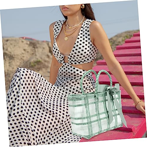 Woven Beach Bag for Women Portable Handbag Lightweight Handwoven Tote with Comfortable Handle for Summer Outings Travel and Light Green4