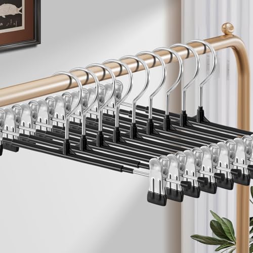 HUADYMEET 16 Inch Extended-Length Pants Skirt Hangers Non-Slip,50 Pack Adjustable Jeans Trousers Shorts Metal Clothes Hangers with Clips for Men Women, Strong Durable Heavy Duty Space Saving(Black) by HUADYMEET - Image 2