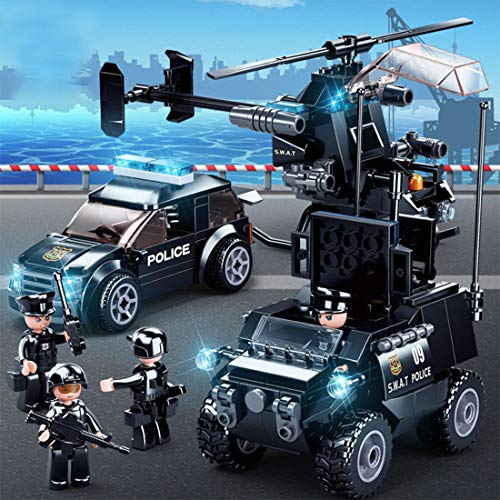 TRCS City Polizei Spielzeug Bausteine, 469 Teile 5 in 1 Hubschrauber Motorrad, Polizeiauto, Luftkissenfahrzeug… – Bild 3