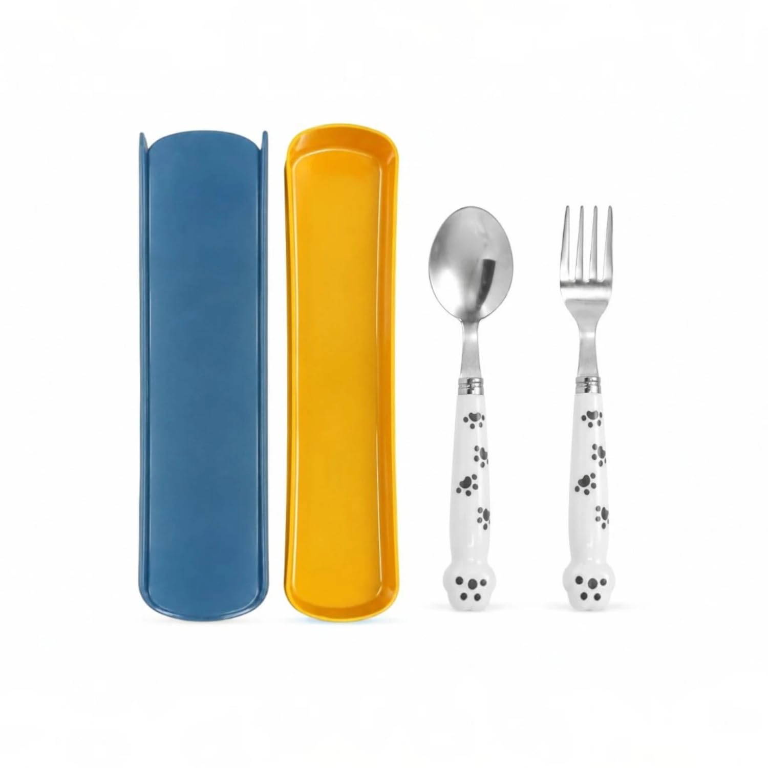 Kids Stainless Steel Cutlery Set, 2-Piece Baby Cutlery with Smooth Edges, Safe & BPA-Free Material | Durable Tableware with Comfortable (Spoon & Fork) (White - Kitty Foot)-image-27