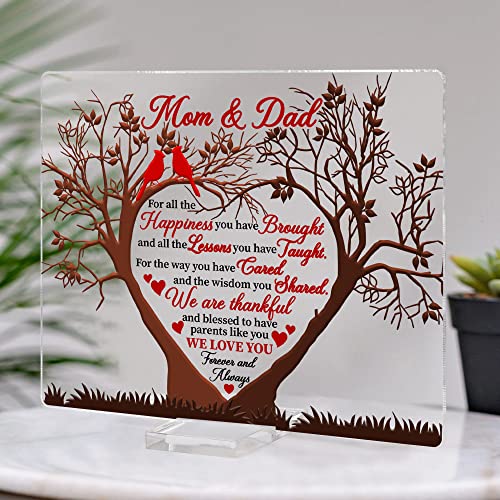 Artsywix Mom & Dad Gifts From Daughter Son, To My Parents Acrylic Plaque W/ Stand, Thank You Mom & Dad Keepsake, Grateful Gift For Parents Mother-In-Law, Bonus Mom Stepdad Present, Gift For Anniversary #TOP3