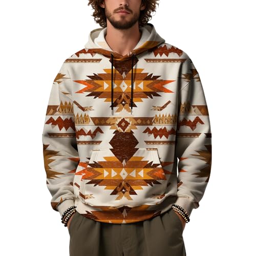 Western Sweatshirts Men 2026 Vintage Aztec Printed Sweatshirt Fleece Hoodies Long Sleeve Oversized Pullover Pocket