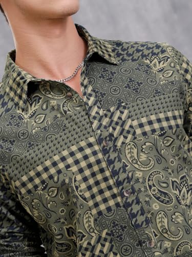 Image of WROGN Men's Cotton Corduroy Shirt | Grey Black Clash Design | Slim Fit
