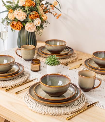 Image of TheTerra Ceramic Dinnerware Set for 4, 12-Piece Plates and Bowls Set