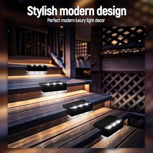 Solar Fence Lights, 6 LEDs Solar Lights, Cold White, 8 Pack