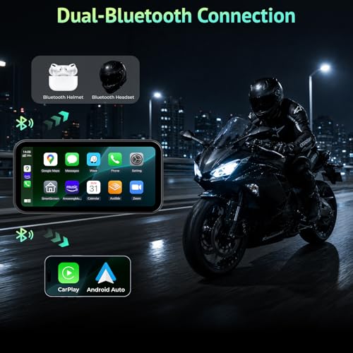 Image of 6.25 Inch Motorcycle GPS CarPlay & Android Auto Display with 2 TPMS | IP67 Waterproof GPS Navigation System with Dual Bluetooth, Portable Touch Screen, TF Card, Universal Mount