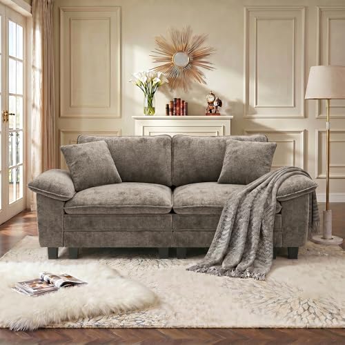 Image of PHI VILLA Indoor Modular Couches Sets, 87.5 inch Sectional Loveseat Sofa with Upholstered Deep Seat, 2-Seater Comfy Couches for Living Room Bedroom, Chenille Fabric, Smoky Grey