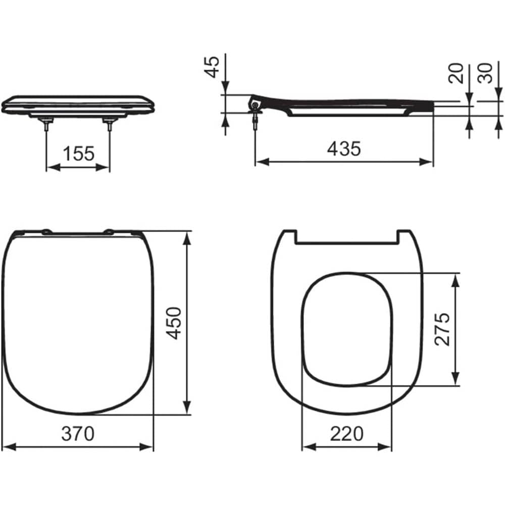 Ideal Standard Tesi deska sedesowa w kształcie litery D, trwała deska sedesowa z funkcją Quick Release do łatwego czyszczenia, wykonana z wytrzymałego duroplastu – biała (370 x 450 x 45 mm)