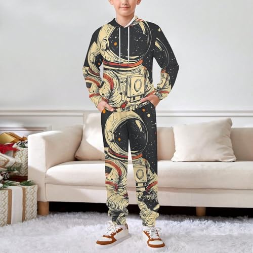 Boys Girls Sweatshirt Set Kid 2 Piece Pullover Hoodie Jogger Sweatpants, Space Astronaut Retro3