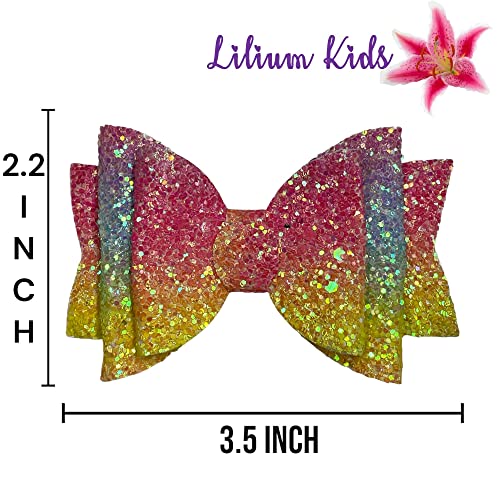 Rainbow Multi Glitter Hair Bows Clips Slides Grips for Woman Girls Handmade 3.5" inch - 2 Pack, 1 count (Pack of 2) - Image 3