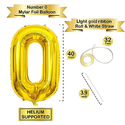 Image of Gold Number Balloons Birthday Balloons - Giant Gold Number 0 Balloon 40 inch, Numbers Balloon Birthday Decorations, Gold Party Supplies for Women Men