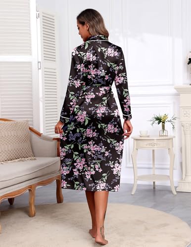 Image of Ekouaer Satin Robes for Women Long Sleeve Silk Bathrobe Soft Lightweight Full Length Sleepwear Bridesmaid Wedding Party Robes