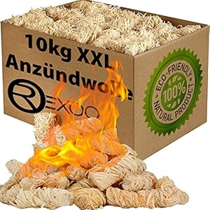 REXOO 10kg Bio Kaminanzünder Anzünder Holzwolle Anzündwolle Grillanzünder Feueranzünder Anzündhilfe Wachs Öko (Grill…