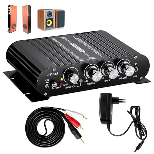 Amplificador HiFi estéreo 2.1 CH Hi-Fi ST-838 RMS 20 W x 2 + 40 W Mini Digital Amplificador con salida de subwoofer, clase D HiFi Audio Amplificador con entrada AUX para casa y coche