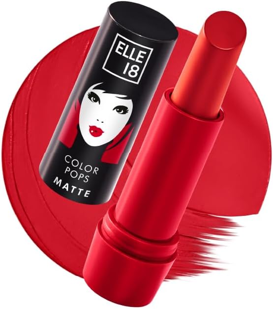 Elle 18 Color Pops Matte Lipstick, Selfie Red, Moisturising Bullet Matte, with Vitamin E, Highly Pigmented, Infused with Jojoba Oil and Shea Butter | 4.3 g