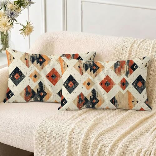 Housse de coussin extérieure imperméable 50x90cm aspect lin rétro treillis de qualité - 3