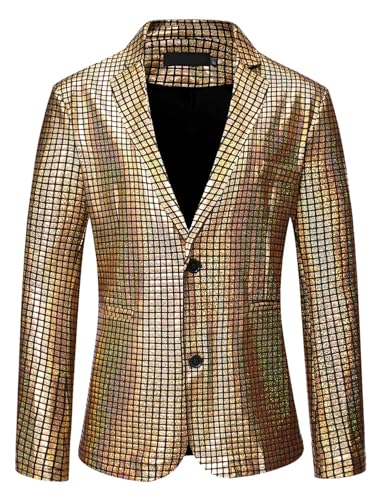 Mens Stage Prom Suits Plaid Sequin Jacket Pants