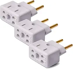 Adaptador de Tomada, 10A/20A, 250V, Bivolt 110V/220V, Pino Grosso, 3 Unidades