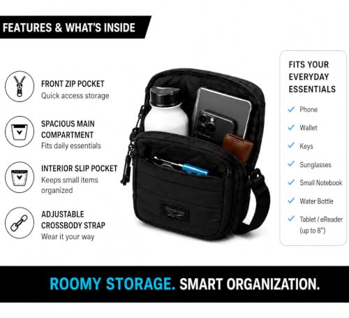 Image of Reebok Womens Crossbody Bags - Lightweight Sling Cell Phone Purse, Quilted Small Crossbody Bags Women