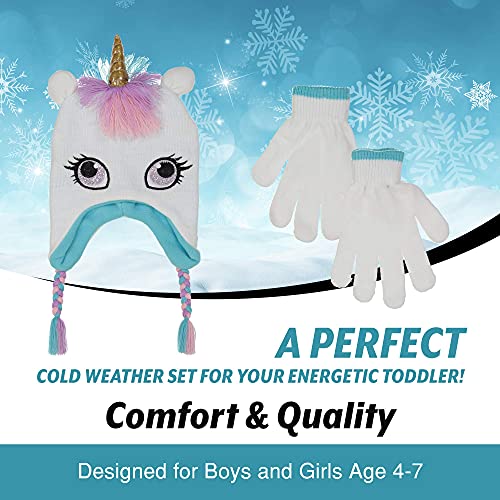 PEAK 2 PEAK Girls Knitted Animal Beanie Winter Hat & Glove Set – Warm Cold-Weather Accessories for Ages 4–93