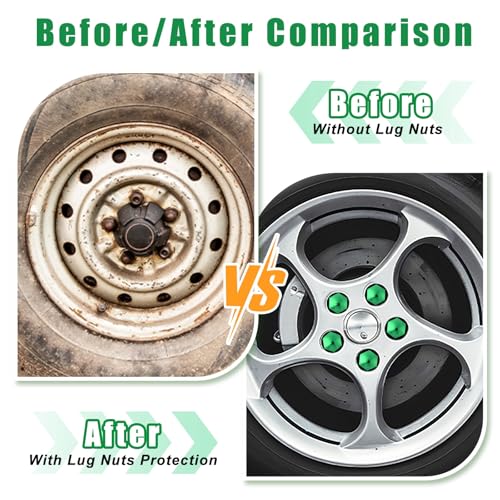 Image of Blueshyhall 21mm Wheel Lug Nut Cover Bolt Caps Anti-Rust Car Tire Nut Cover with Removal Tool (Pack of 20) - Chrome Green
