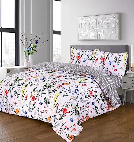 ZIMEL HOMES Fleur Duvet Cover Set including Pillow Cases and Matching Fitted Sheet Duvet Set Cotton Blend (Virginia, Double)