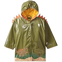 Kidorable Green Dinosaur PU All-Weather Raincoat for Boys With Fun Dino Spikes and Volcano, Green, 5