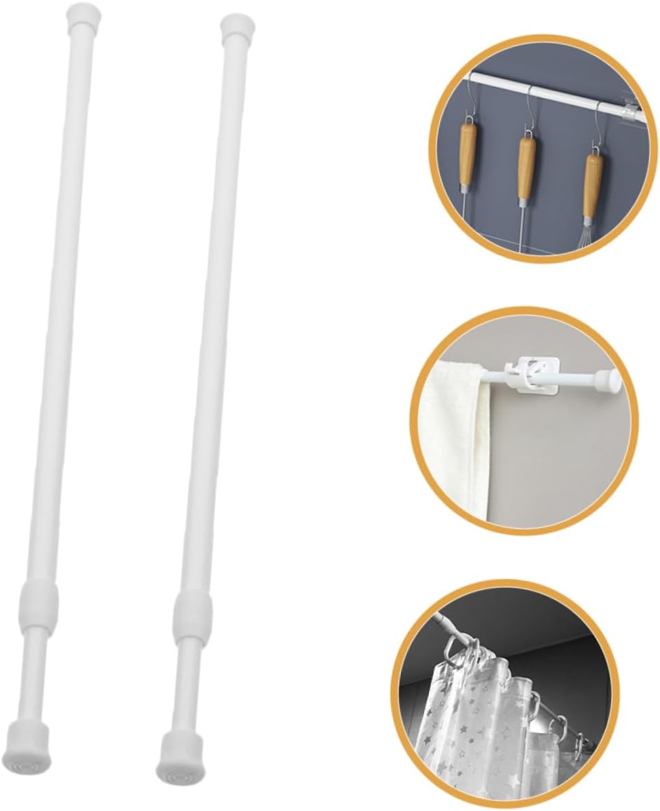 Amosfun 2Pcs Adjustable Telescopic Tension Curtain Rod Multi Use Shower Closet Cupboard Rod Easy Installation Fits for Home Use