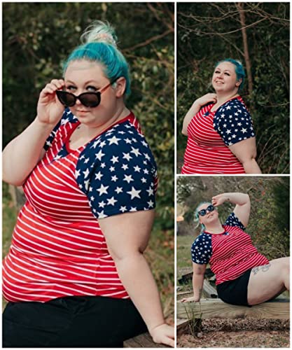 Image of CARCOS Plus Size Tops for Women Short Sleeve Shirt Summer Star /Leopard /Tie Dye /Flower Crewneck Pullover Tunic XL-5XL