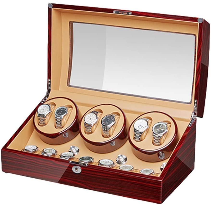 自動巻き時計ワインダー 腕時計6本+収納7本 木製シェル ピアノ塗装外装 