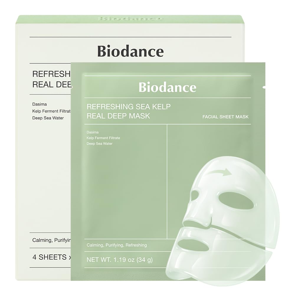 BIODANCE Bio-Collagen Real Deep Mask, Hydrating Overnight Hydrogel Face Mask, Pore Minimizing, Elasticity, Plumping, Travel Essentials & Self Care Gifts for Women, Korean Skin Care | 1.19oz(34g) x 4ea: Sea Kelp 4 Count (Pack of 1)
