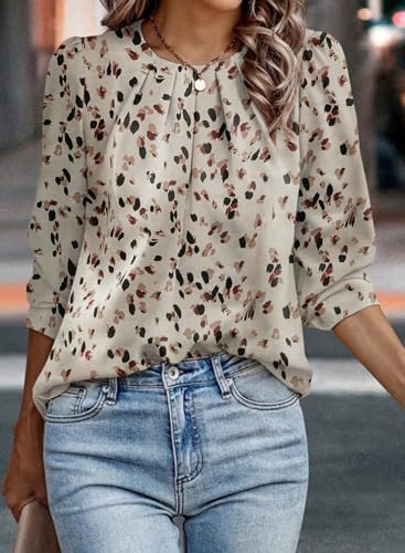 Samefar Womens Tops Dressy Casual Pleated Crew Neck Long Sleeve Shirts Office Work Chiffon Blouses4