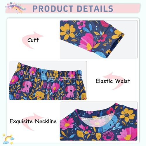 Cute Dogs and Flowers Pattern Cute Pajama Sets Long Sleeve Top and Pants, Snug Fit Sleepwear for Night Wears4