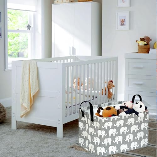 Image of Kid Storage Basket Gift Shelf Basket Toy Storage Bin, Nursery Basket Organizer Box for Children Room Deco With Handles (Elephant)