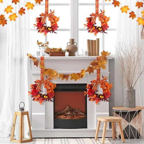 Syhood-2-Pack-9-Inch-Mini-Thanksgiving-Fall-Wreaths-for-Front-Door-Autumn-Maple-Leaf-Wreath-with-Rustic-Bow-Wreath-Small-Thanksgiving-Kitchen-Cabinet-for-Porch-Wall-Window-Decor Syhood 2 Pack 9 Inch Mini Thanksgiving Fall Wreaths for Front Door Autumn Maple Leaf Wreath with Rustic Bow Wreath Small Thanksgiving Kitchen Cabinet for Porch Wall Window Decor