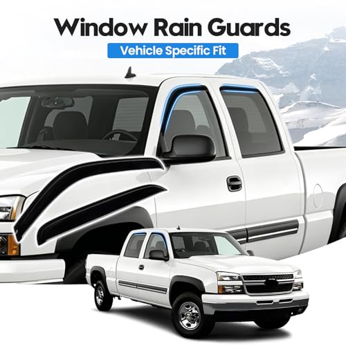 Image of Rain Guards for 1999-2006 Chevy Silverado /GMC Sierra 1500 /2500 / 3500 / 2500HD Extended Cab /2007 Silverado /Sierra Classic Mode Window Visors, Out-Channel Side Window Rain Guards, 4PCS, Black