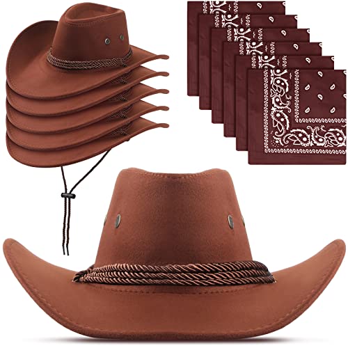 Image of Zhanmai 12 Pcs Cowboy Hat and Bandana Cowboy Cowgirl Hats Bulk Western Party Costume Halloween Accessory