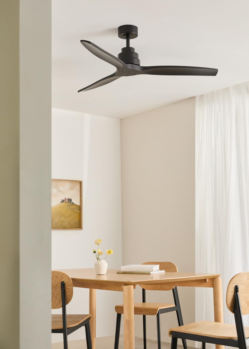 CREATE / WINDSTYLANCE M/Ventilateur plafond ABS noir + télécommande / 40W, Silencieux, Ø132 cm, 6 vitesses, minuterie, été-hiver, double hauteur, moteur DC