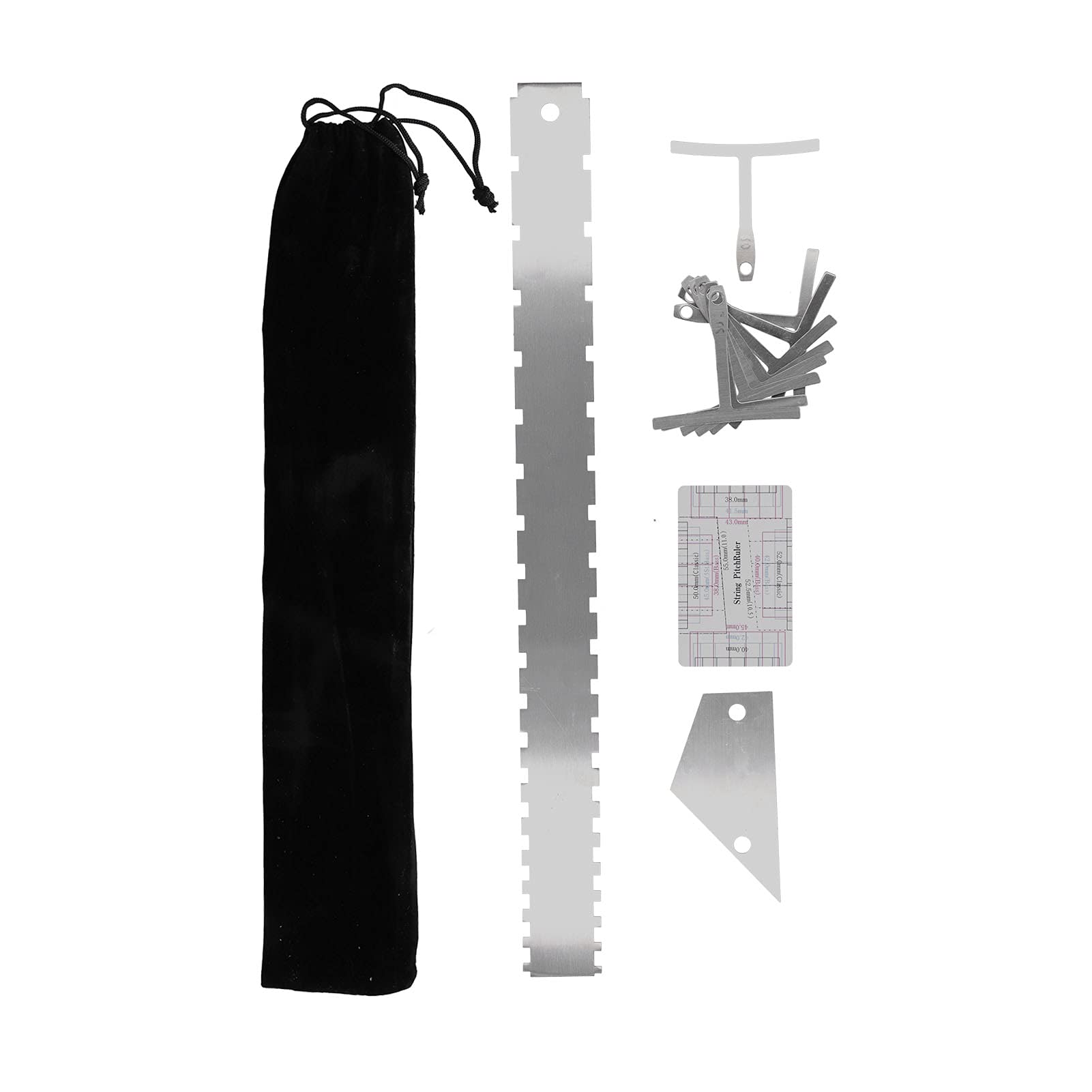 Kit 13 Outils Luthier Guitare – Règles De Courbure, Nivellement & Sac Flanelle, Pour Setup Précis