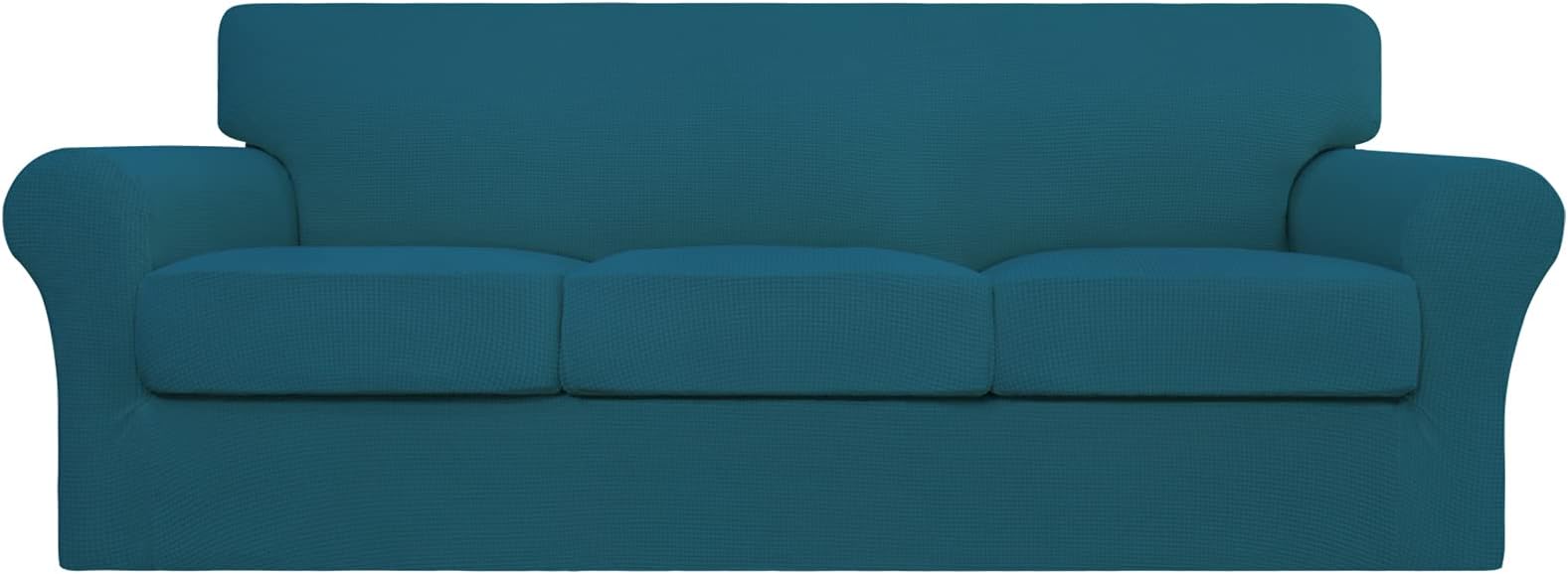 Easy-Going4 Pieces Stretch Couch Cover Sofa Cover for Dogs Washable Sofa Slipcover for 3 Separate Cushion Couch Spandex Jacquard Fabric Elastic Furniture Protector for Pets, Kids(Peacock Blue, Sofa)