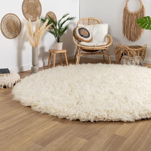 Steffensmeier Flokati 2000 Alfombra original de pelo pastor griego 100% lana virgen Nueva Zelanda, tamaño: 110 cm, redonda