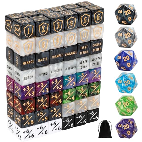 102 Pieces MTG Dice Counters Set Bulk Ability Keyword Tokens Shield Life Counters 6 Sided Dice for Magic The Gathering TCG Card Gaming Accessories